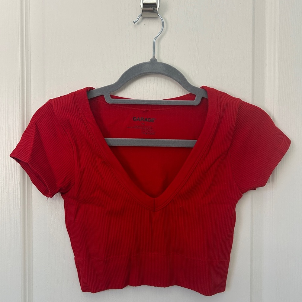 Garage Red Fitted Crop Blouse